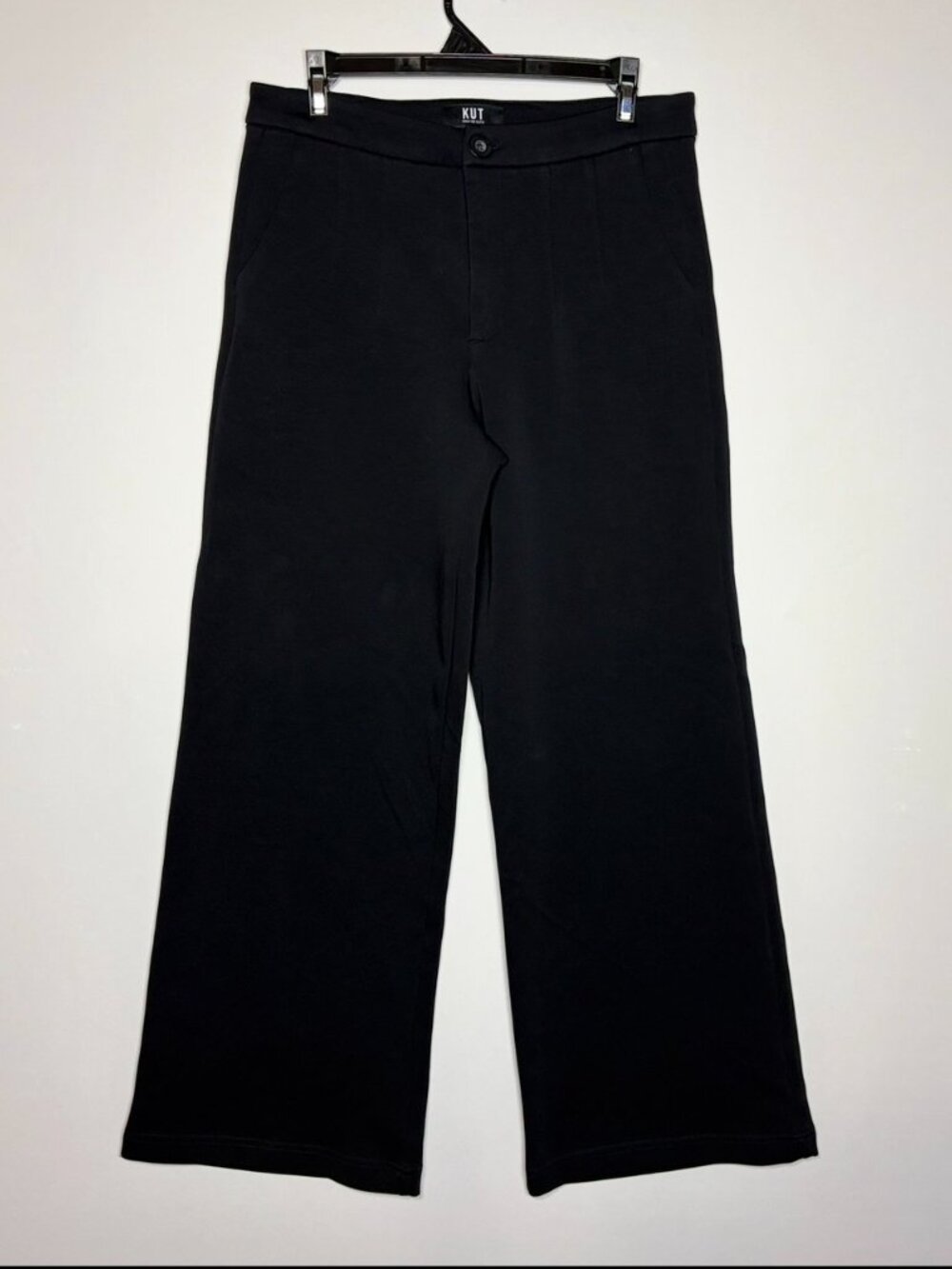 KUT from the Kloth Meg Trouser Wide Leg Black High Rise Knit Pants Size 4